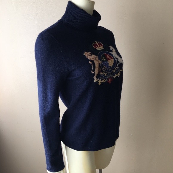 Sold Ralph Lauren Vtg Crest Cashmere Turtleneck - Picture 3 of 8